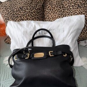 Michael Kors Black Shoulder Bag with Gold Accents